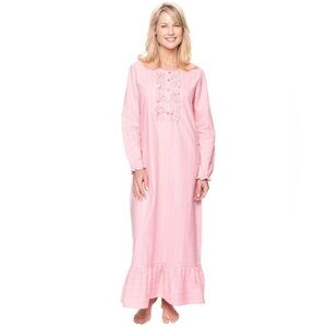Noble Mount Women's Premium Flannel Long Gown Stripes Pink Ruffles